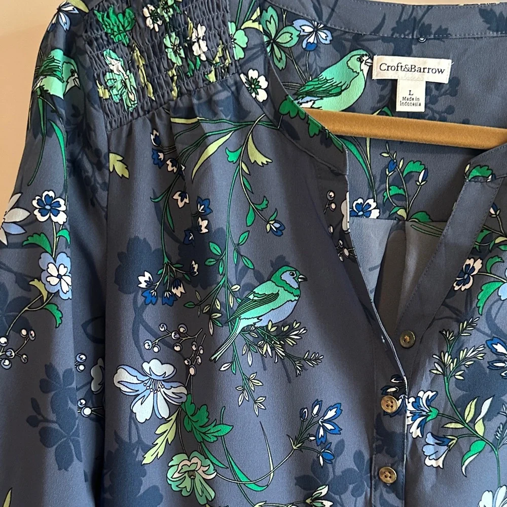 Croft & Barrow Brand Navy Floral Blouse - Picture 5 of 5